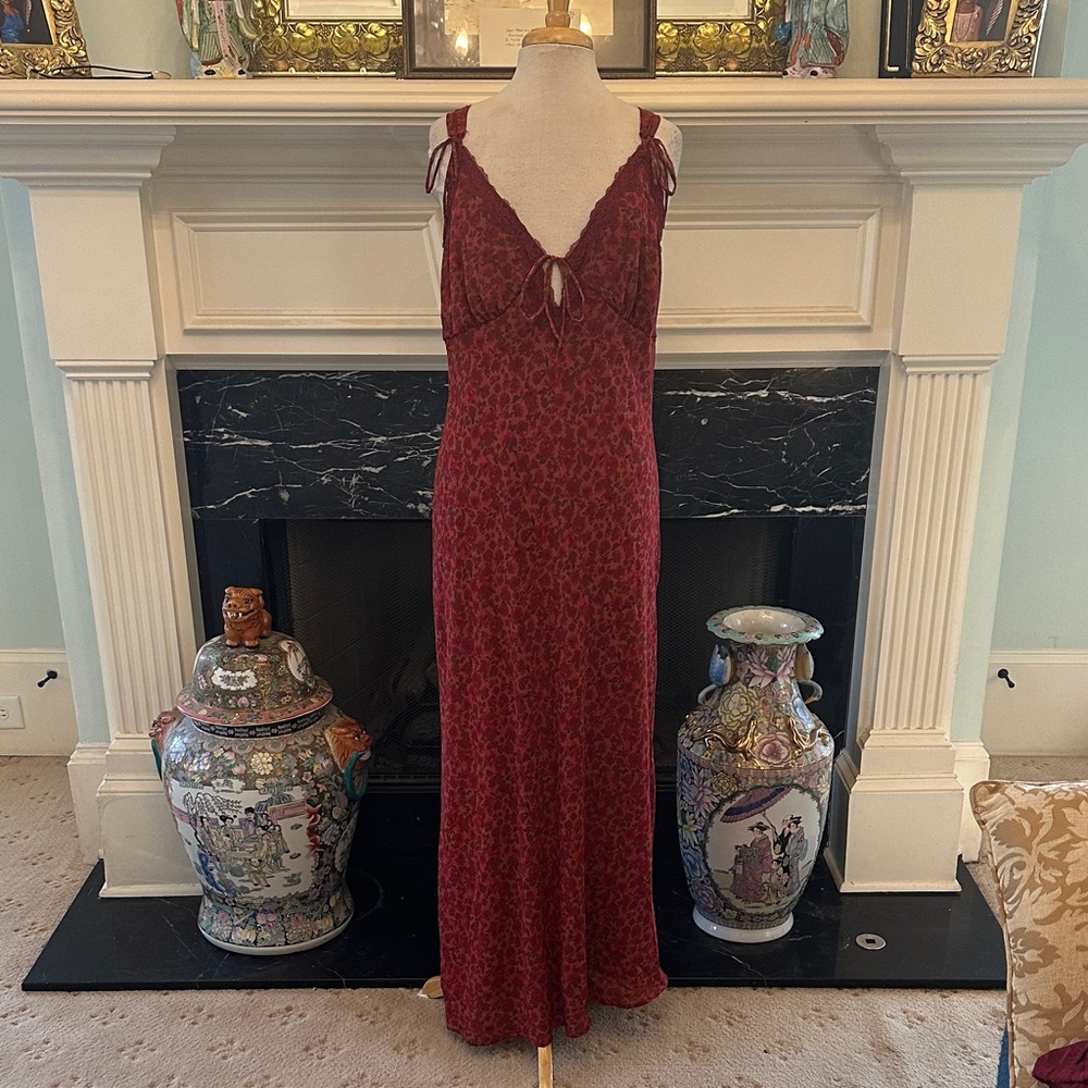 Wild Fable Burgundy Floral Print Maxi Dress